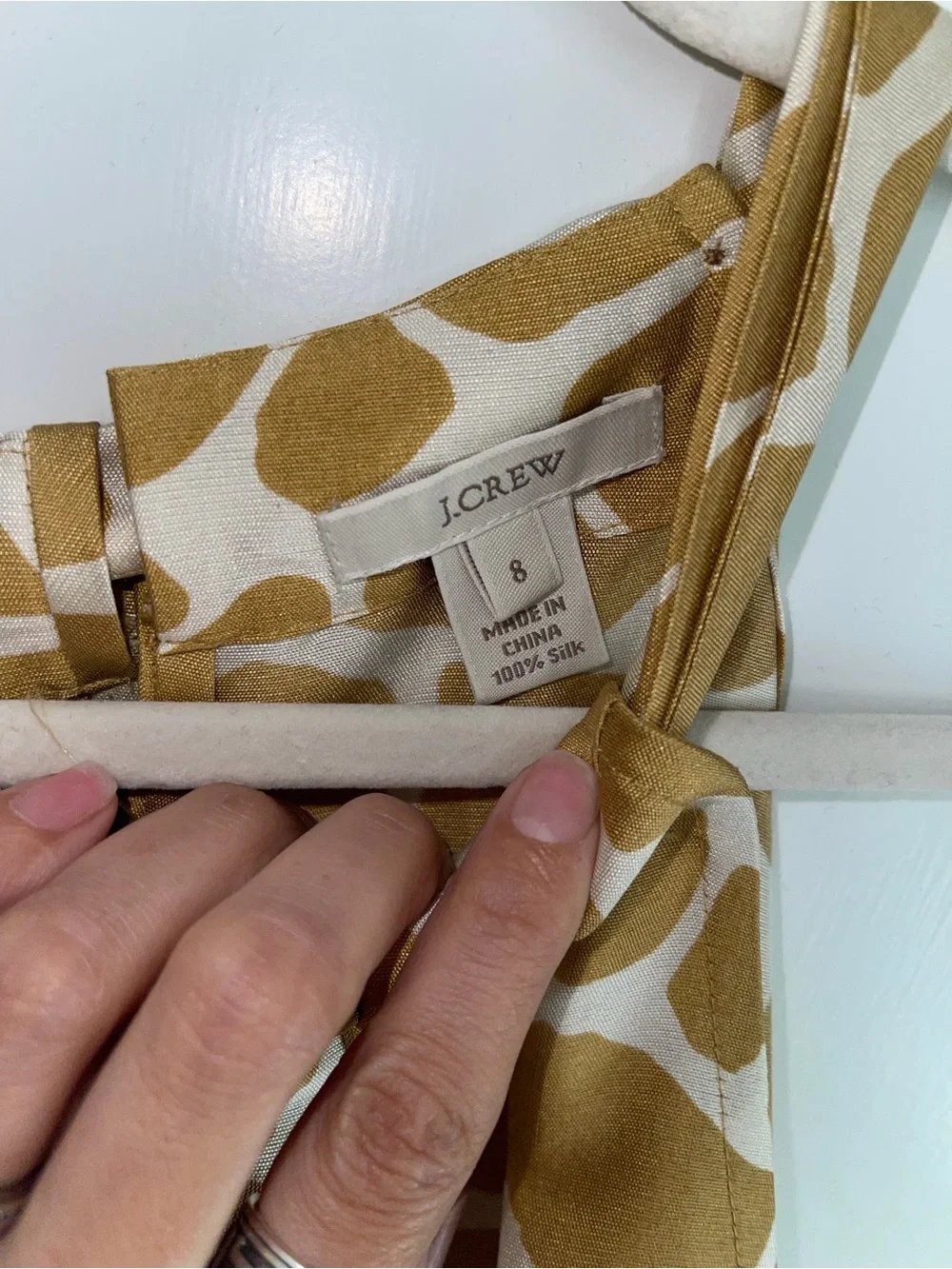 J.Crew 100% Silk Giraffe Print Tie Shoulder Tank Top Size 8 Mustard Beige